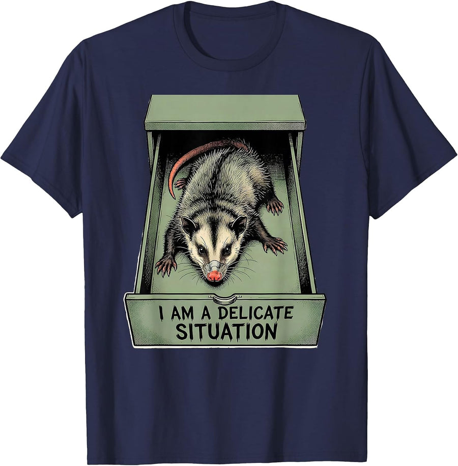 I Am A Delicate Situation Funny Opossum Meme Possum Lover T-Shirt - Navy Blue