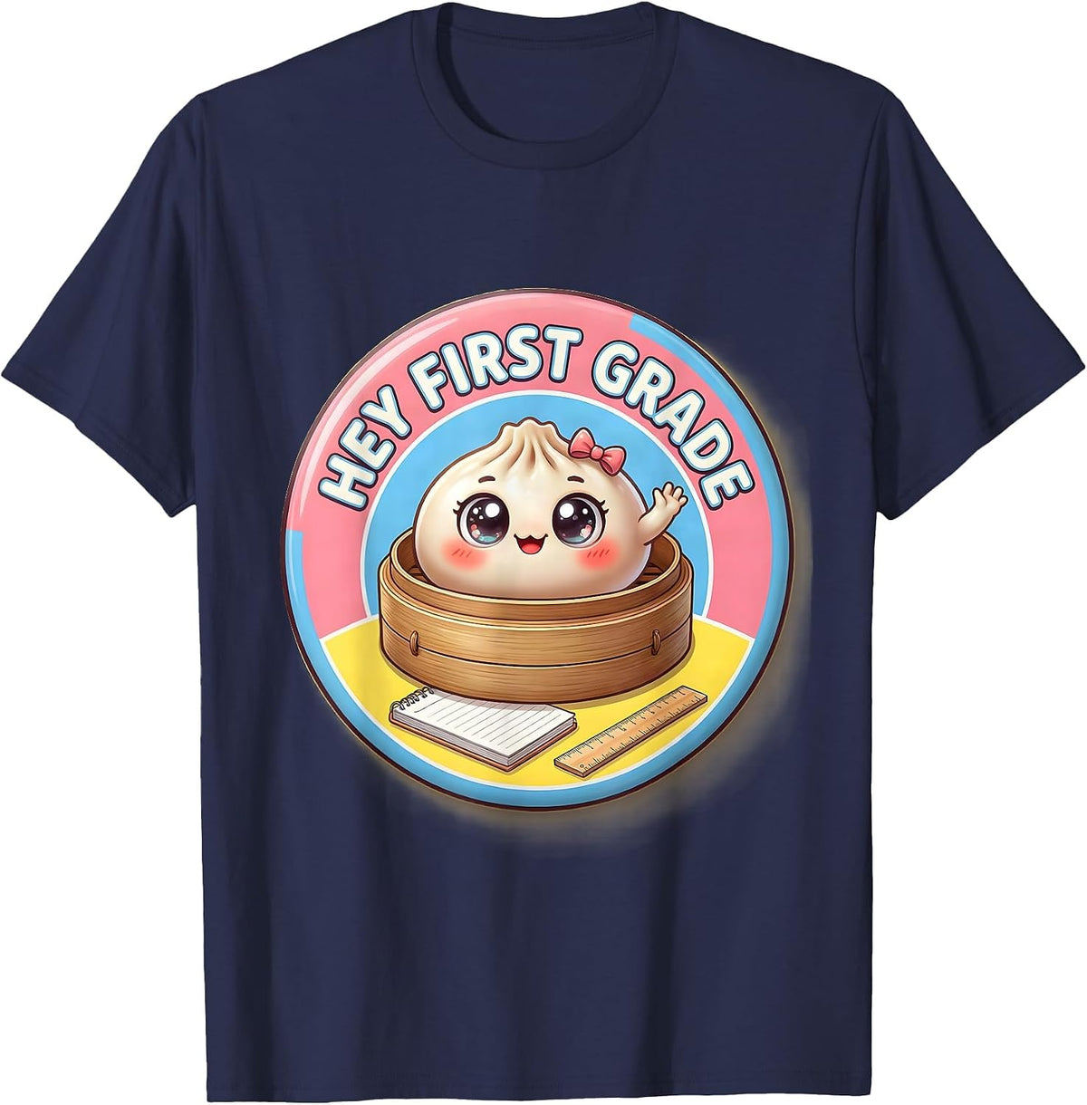 Hey First Grade Cute Dumpling Back to School Girl Teacher T-Shirt - Navy Blue