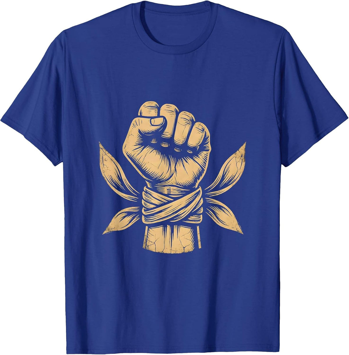 Men's Raised Fist Bandana Wrapped Knuckles Graphic T-Shirt - Royal Blue