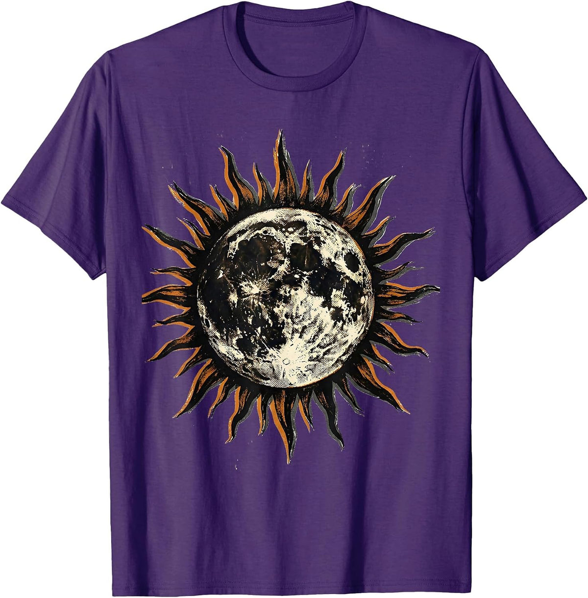 Grunge Black Sun Jagged Corona Rays Graphic T-Shirt - Purple