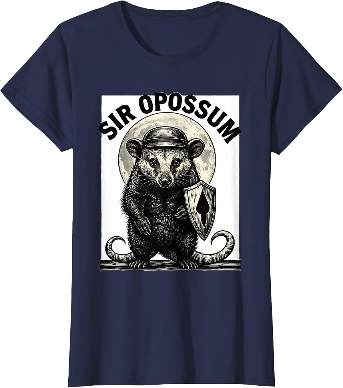 Women's Sir Opossum Whimsical Spooky Halloween Moon Novelty T-Shirt - Navy Blue