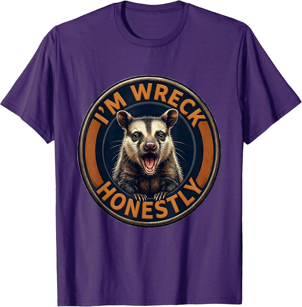 Men's I'm Wreck Honestly Funny Opossum Meme Wildlife Humor T-Shirt - Purple