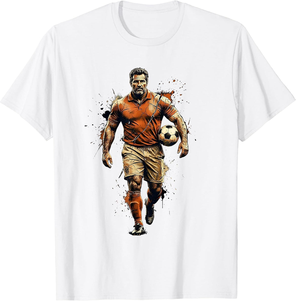 Men's Soccer Dad Carrying Ball Graphic Illustration T-Shirt - White