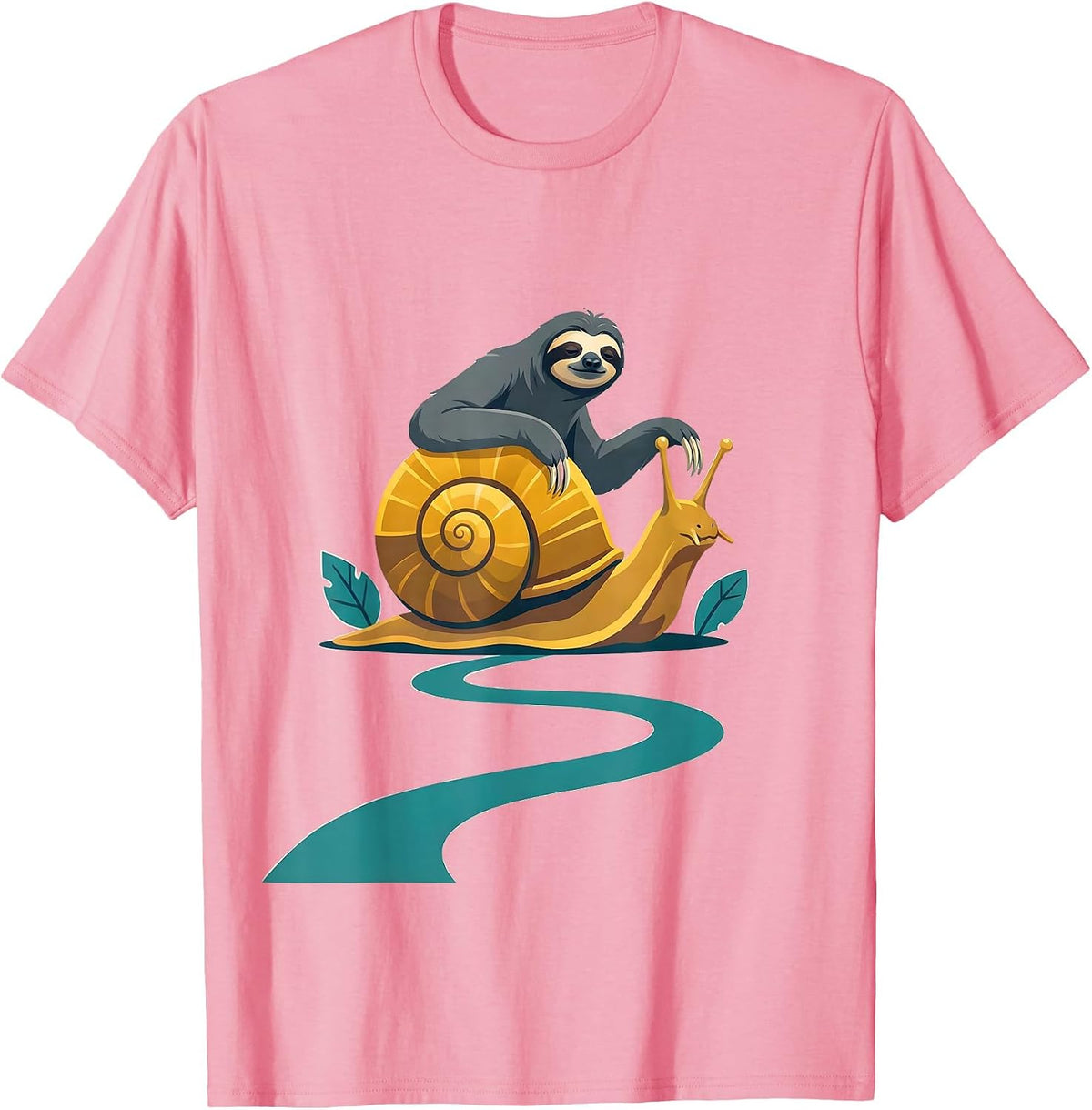 Sloth Snail Ride Funny Sloth Lover Gift T-Shirt, Men, Pink, Large - As Pictured