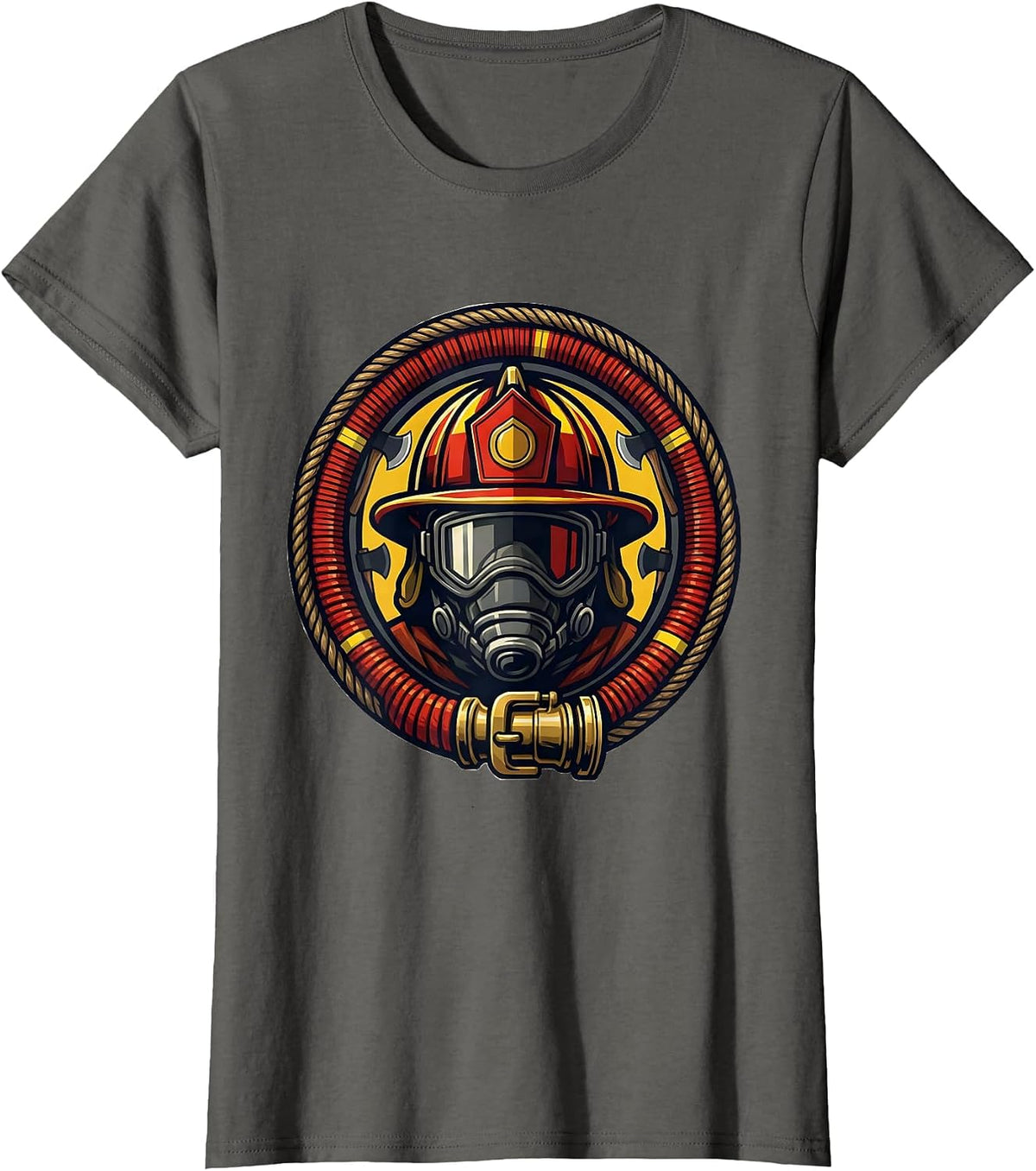 Women's Firefighter Fire Hose Coiled Badge Graphic T-Shirt - Asphalt Grey