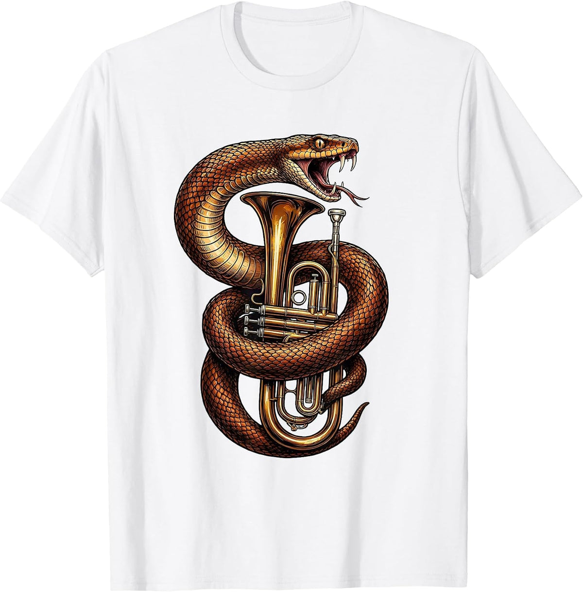 Men's Serpent Coiled Around Trumpet Graphic T-Shirt - White