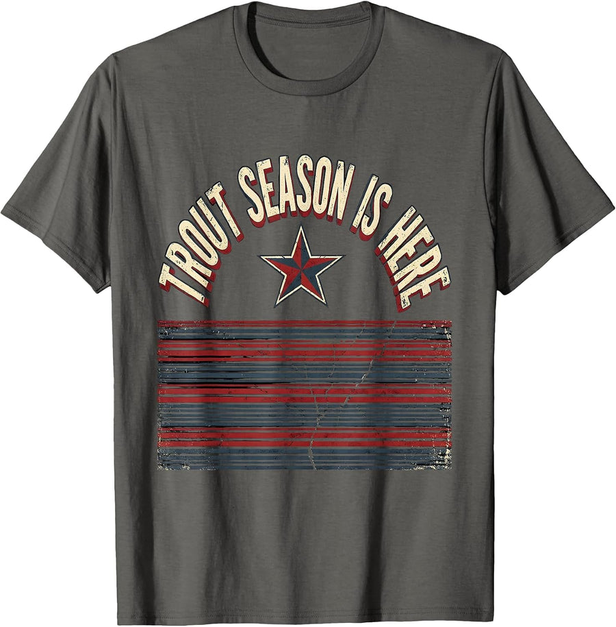 Trout Season Is Here Fishing Design T-Shirt - Asphalt Grey