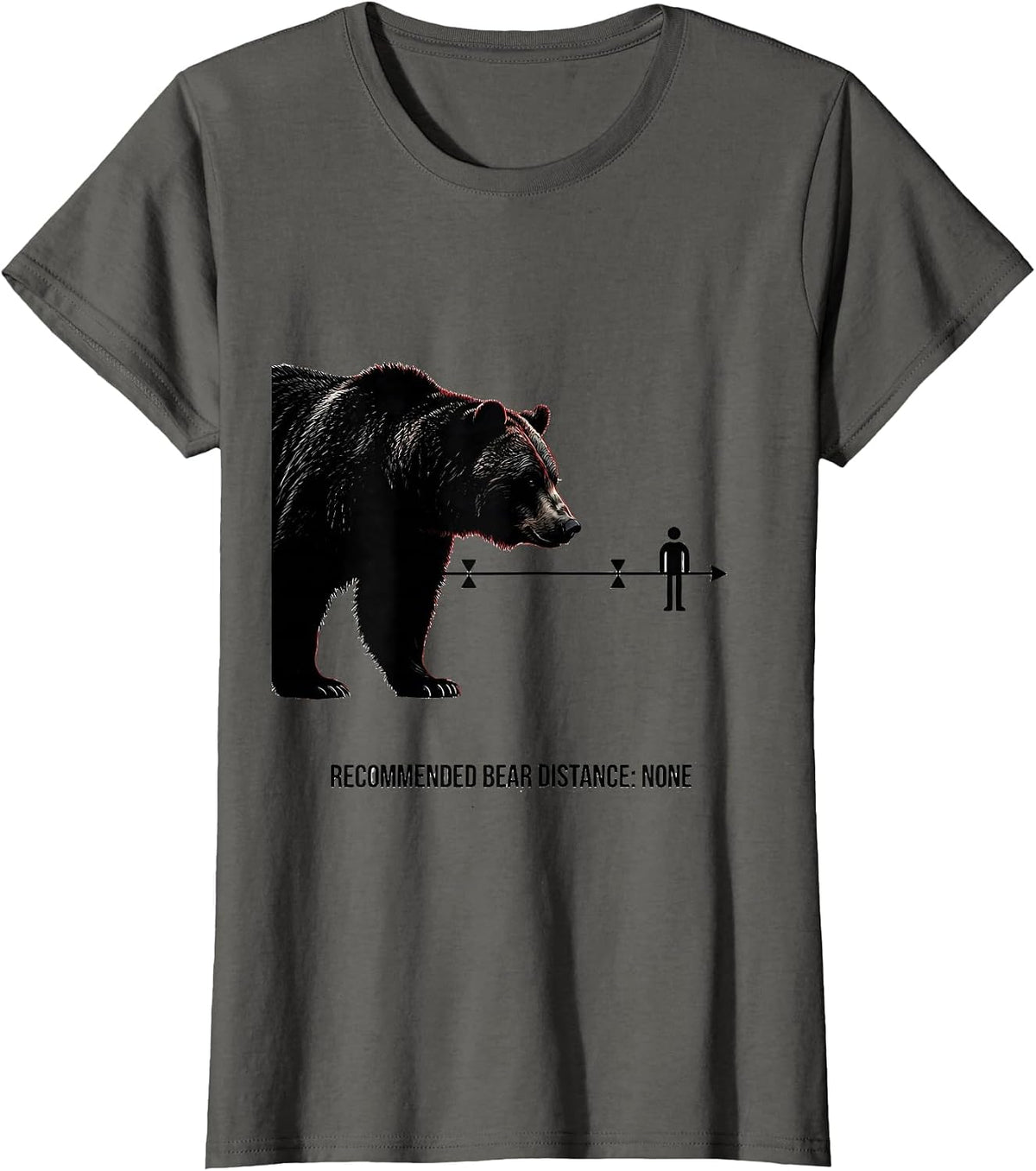 Women's Recommended Bear Distance None Funny Bear Wildlife Graphic T-Shirt - Asphalt Grey
