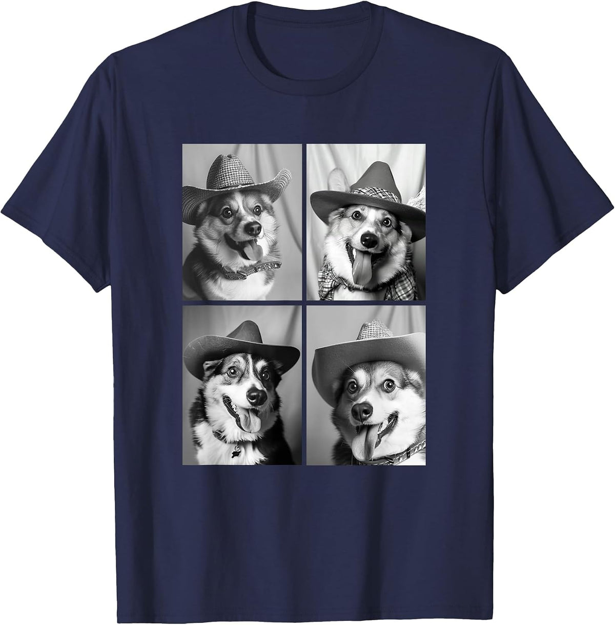 Funny Corgi Cowboy Dogs Cute Western Animals Photography T-Shirt - Navy Blue