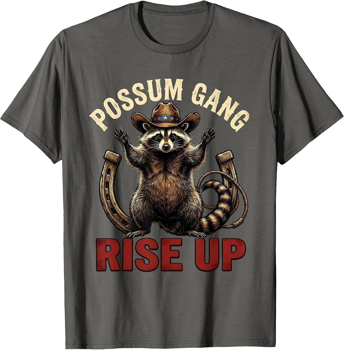 Possum Gang Rise Up Bold Opossum Design T-Shirt - Asphalt Grey