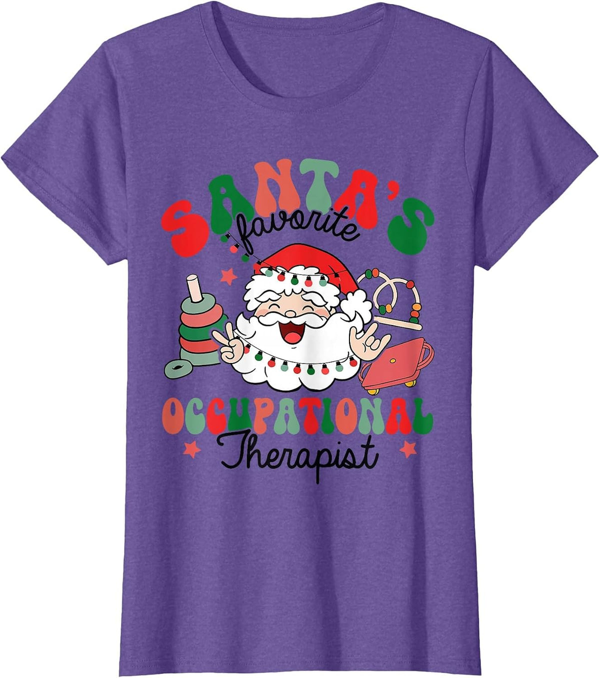 Santa's Favorite Occupational Therapist Christmas Therapy T-Shirt - Purple Heather