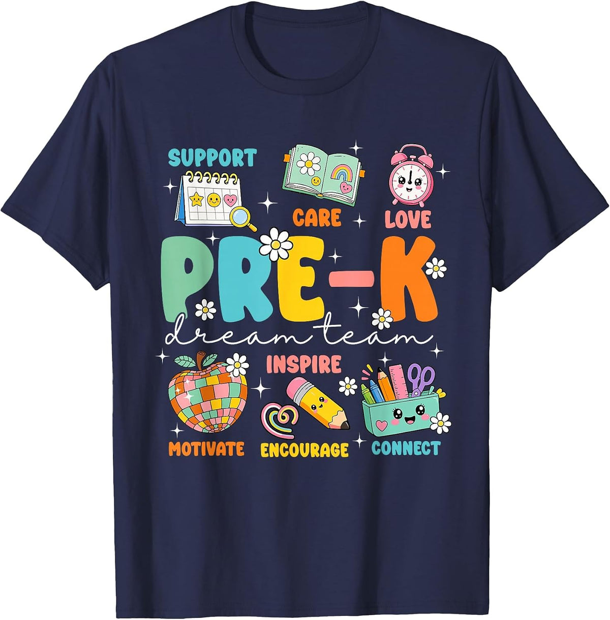 Team PreK Teacher Preschool Back to School Care Love Support T-Shirt - Navy Blue