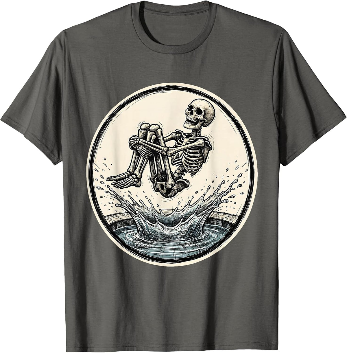 Skeleton Cannonball Swimming Pool Dive T-Shirt - Asphalt Grey