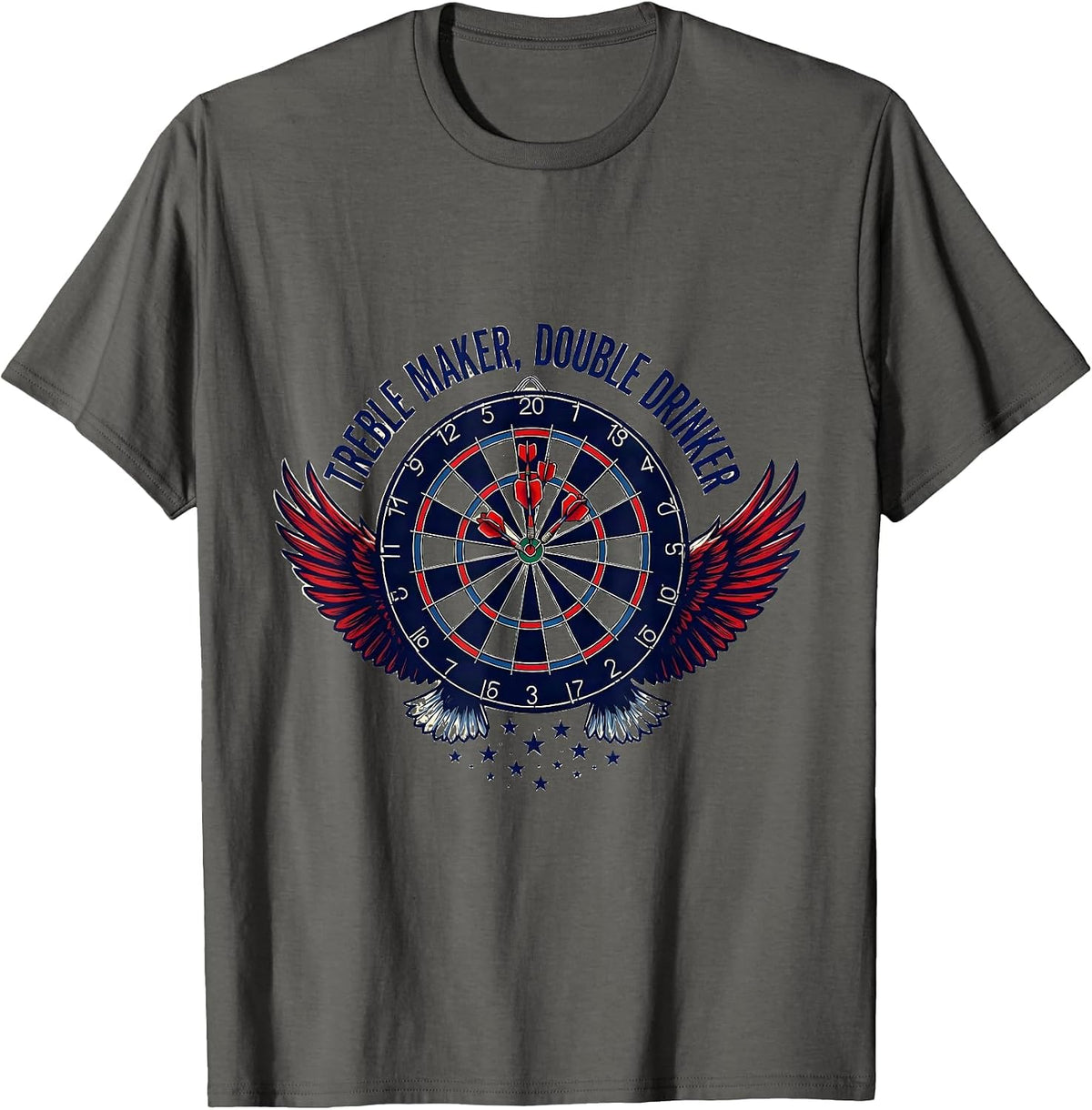 Treble Maker, Double Drinker Patriotic Dart Player Bar Humor T-Shirt - Asphalt Grey