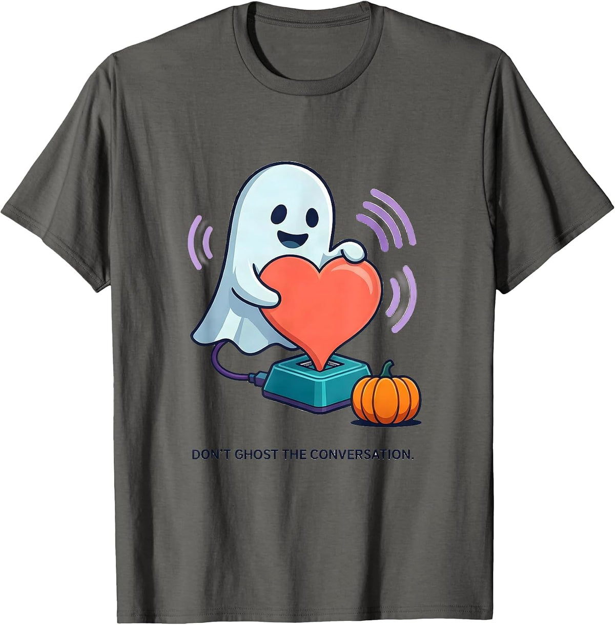 Men's Don't Ghost the Conversation Halloween Mental Health T-Shirt - Asphalt Grey