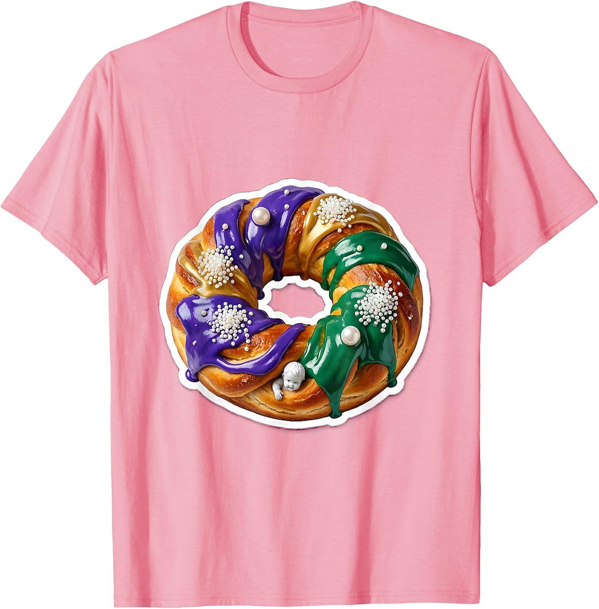 Men's Mardi Gras King Cake Purple Gold Green Icing T-Shirt - Pink
