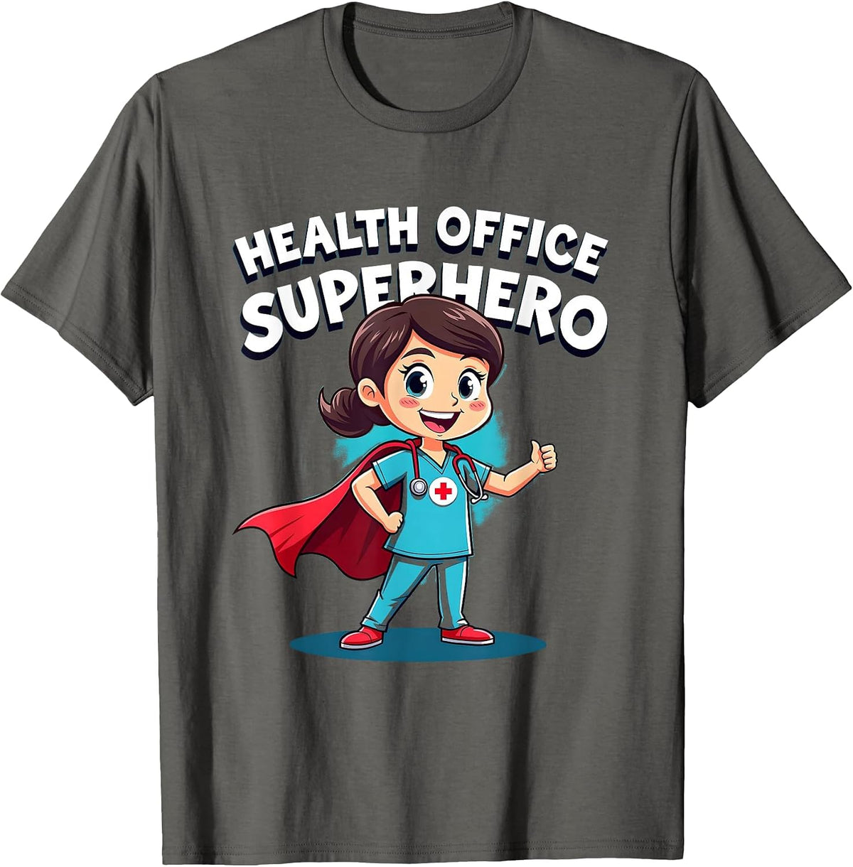 Health Office Superhero School Nurse Design T-Shirt - Asphalt Grey