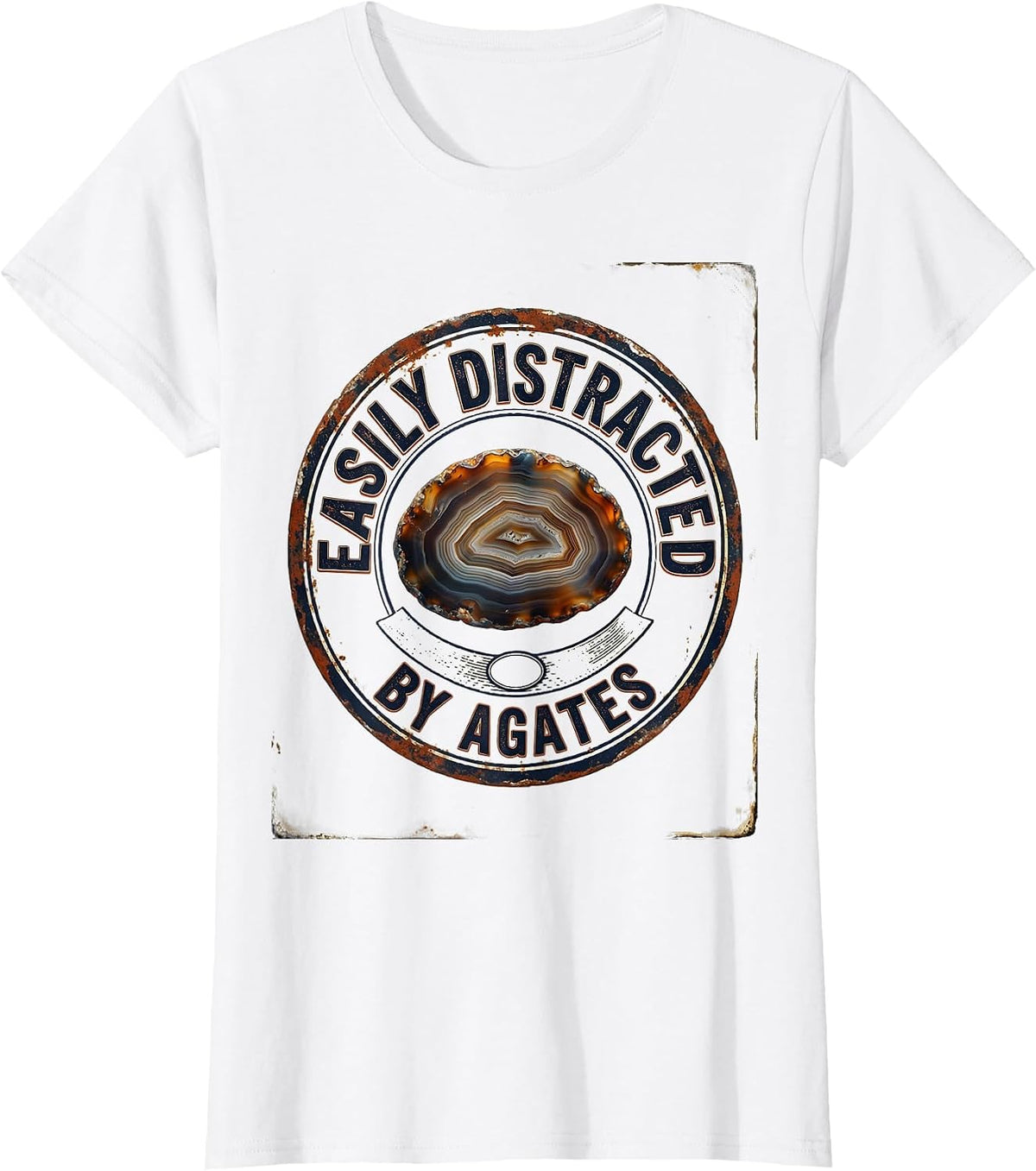 Women's Easily Distracted By Agates Vintage Rock Collector Geode T-Shirt - White
