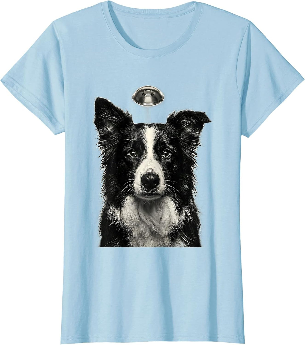 Women's Border Collie UFO Abduction Funny Dog Breed Meme T-Shirt - Baby Blue