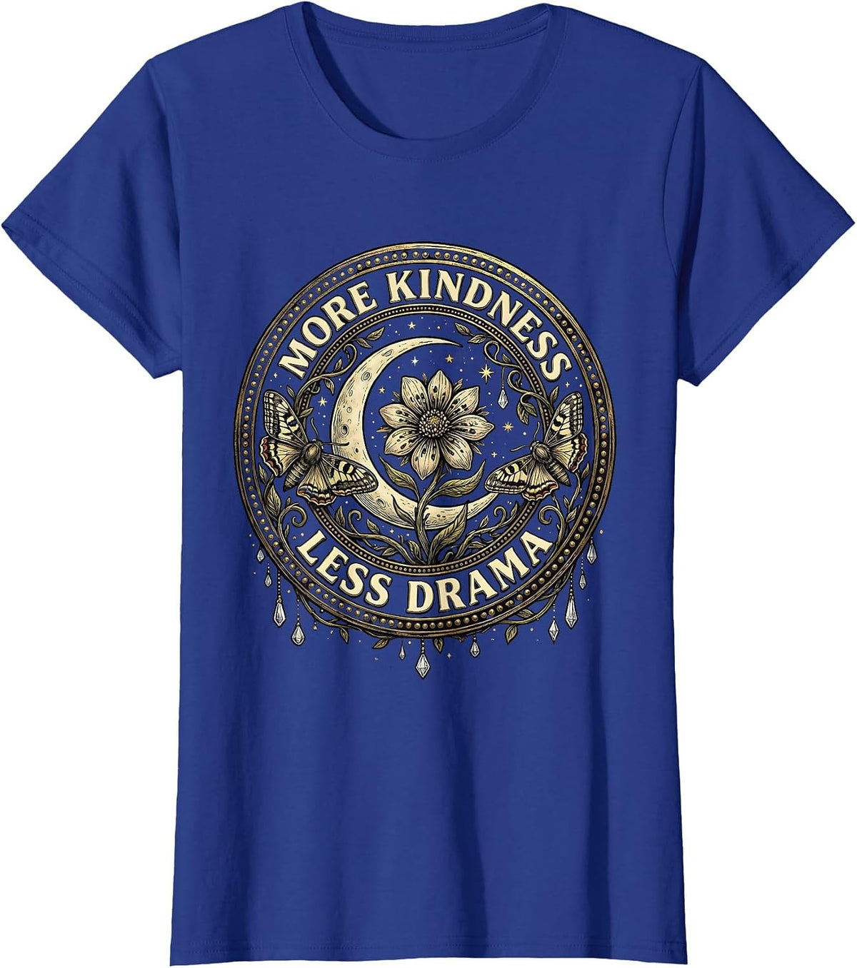 Women's More Kindness Less Drama Positive Vibes Design T-Shirt - Royal Blue