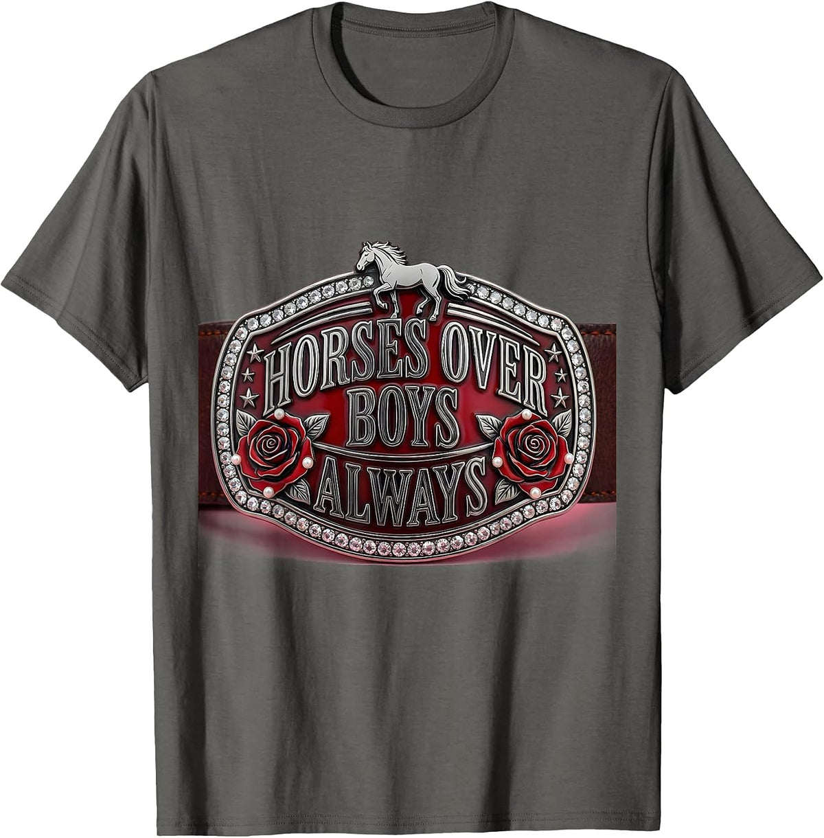 Horses Over Boys Always Western Design T-Shirt - Asphalt Grey