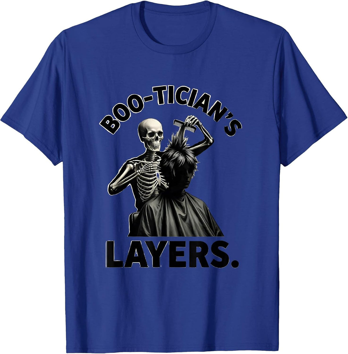 Men's Boo-tician's Layers Minimal Skeleton Hairstylist Halloween T-Shirt - Royal Blue