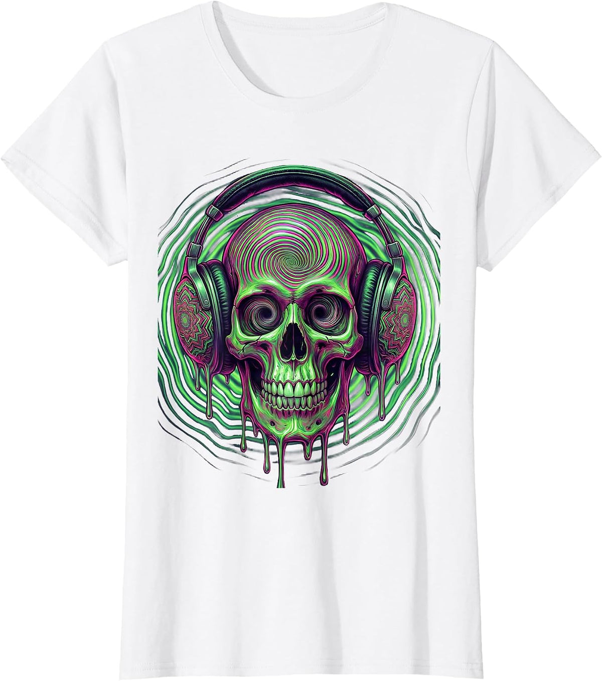 Women's Skull With Oversized Vintage Headphones Graphic T-Shirt - White