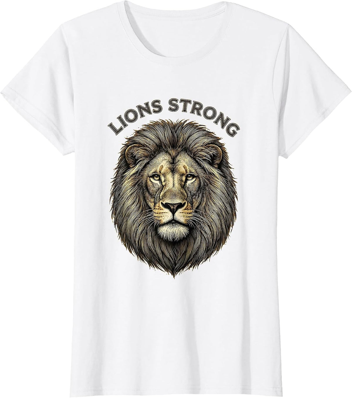 Women's Lions Strong Crosshatch Etching Lion Fan Animal Pride T-Shirt - White