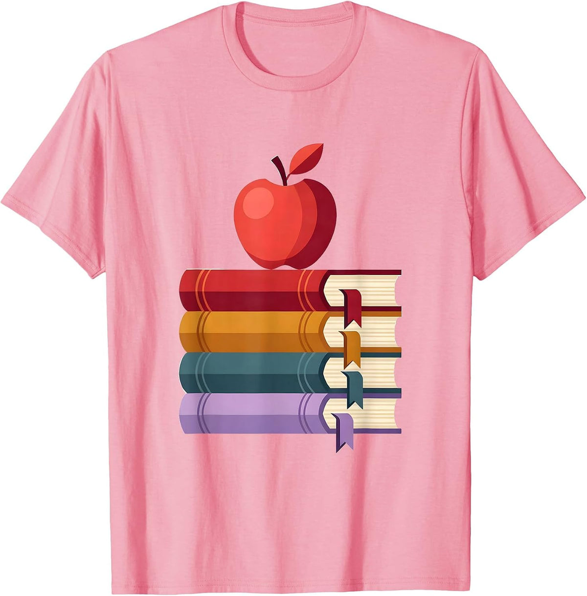 Men's English Teacher Classic Novels Stack with Apple T-Shirt - Pink