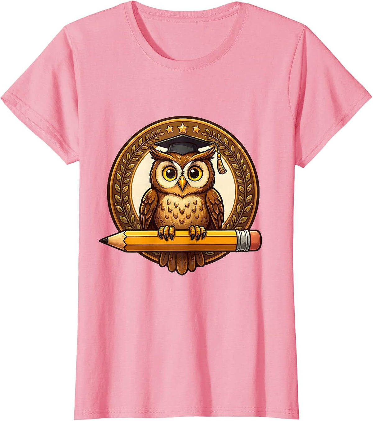 Women's First Grade Teacher Owl Graduation Cap Pencil T-Shirt - Pink