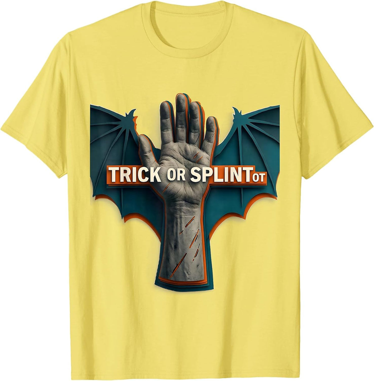 Men's Trick Or Splint OT Paper Cutout Halloween Rehab Therapy OT T-Shirt - Lemon Yellow