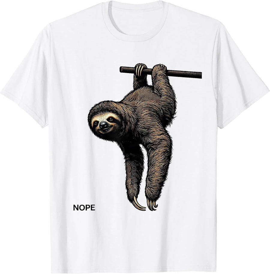 Men's Nope Funny Sloth Lover Humor Casual Wear T-Shirt - White