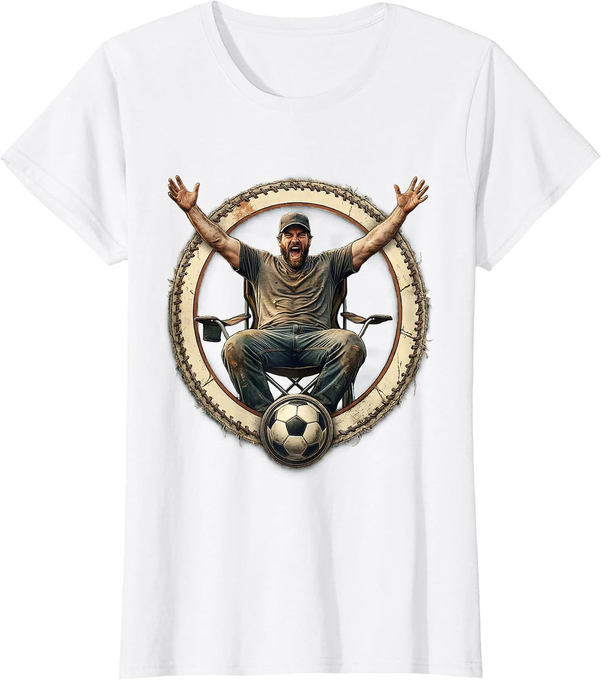 Women's Soccer Dad Cheering Fan Folding Chair Illustration T-Shirt - White