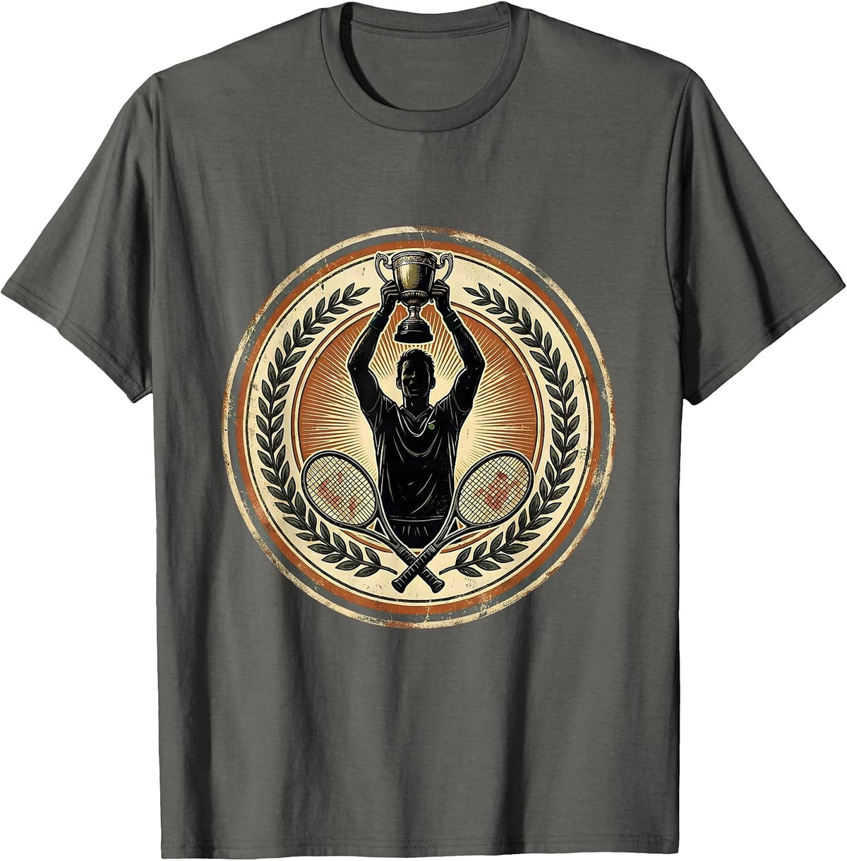 Tennis Champion Trophy Victory Graphic Tee T-Shirt - Asphalt Grey