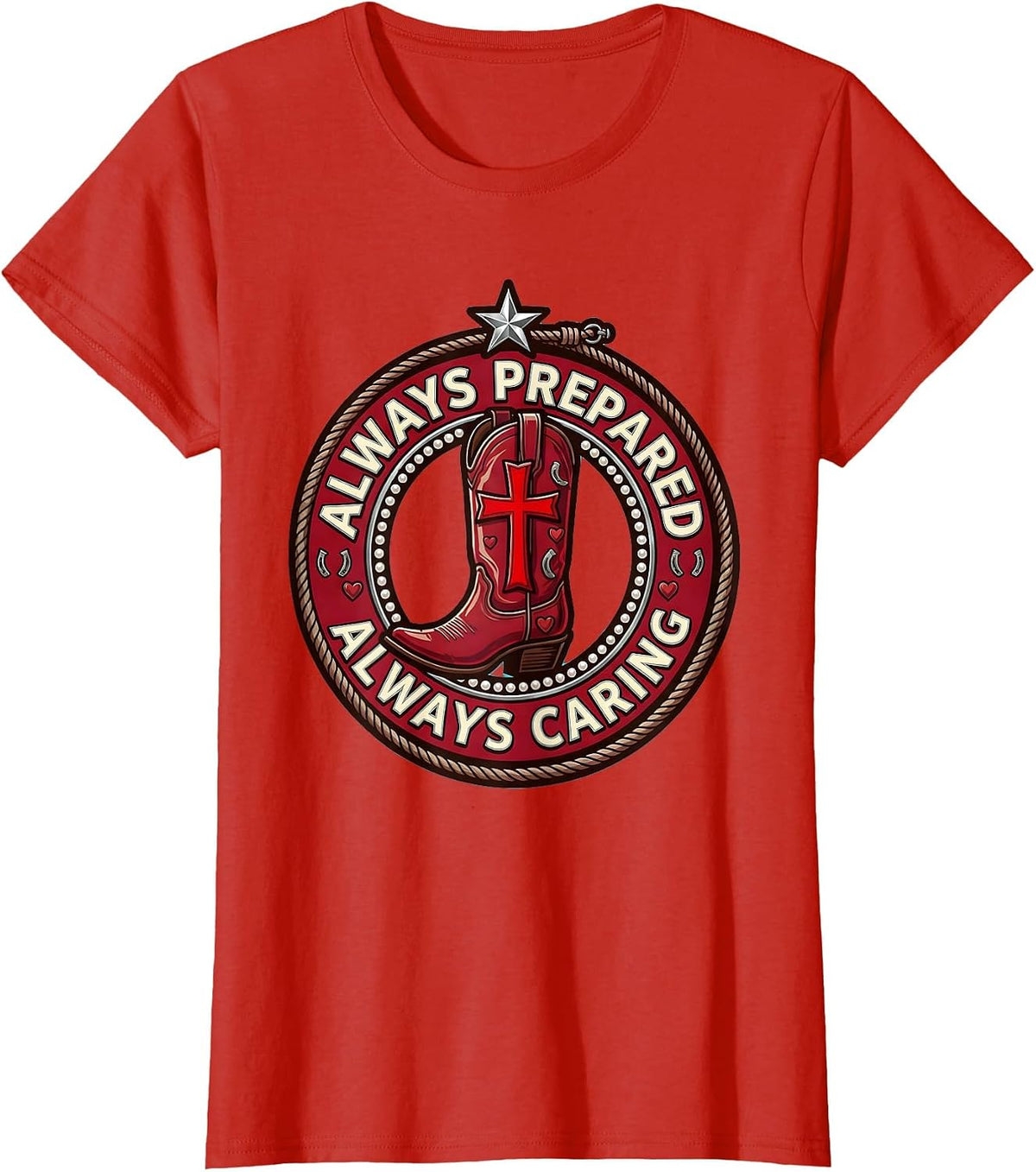 Always Prepared Always Caring School Nurse Design T-Shirt - Red