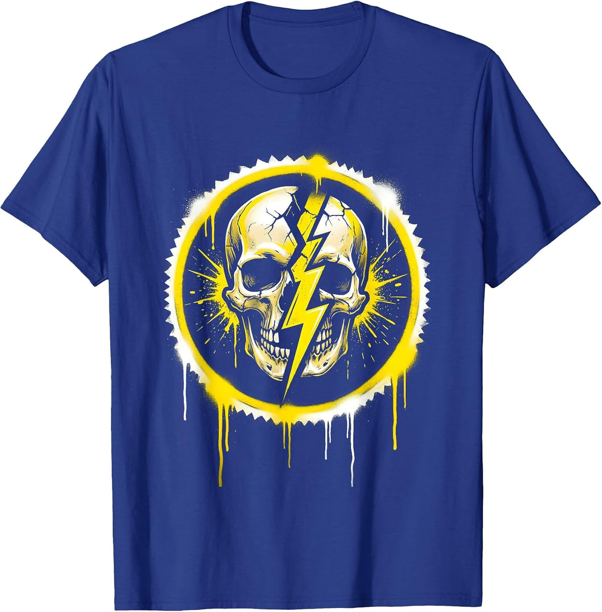 Lightning Bolt Skull Split Punk Rock Graphic T-Shirt - Royal Blue