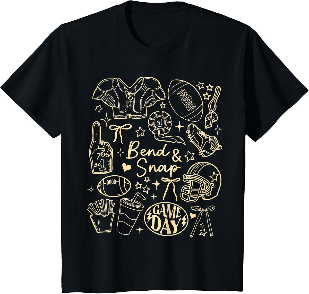 Funny Game Day Touchdown Season Cute Bend and Snap Football T-Shirt - Black