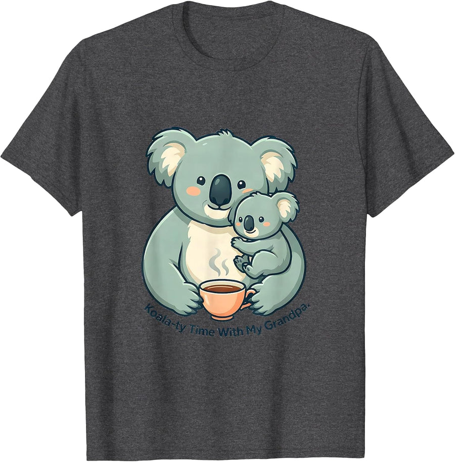 Men's Koala-ty Time With My Grandpa Cute Kawaii Koala Pun Gift T-Shirt - Dark Heather Grey