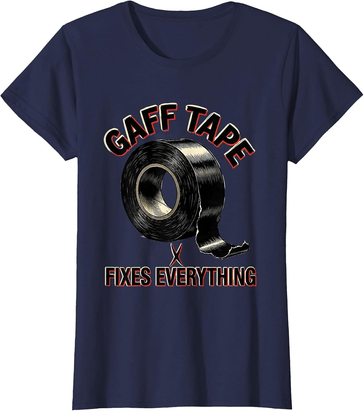 Women's Gaff Tape Fixes Everything Funny Theater Kid Musical Theatre T-Shirt - Navy Blue