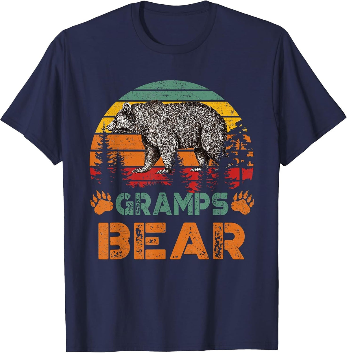Mens Vintage Gramps Bear T-Shirt Funny Fathers Day T-Shirt - Navy Blue