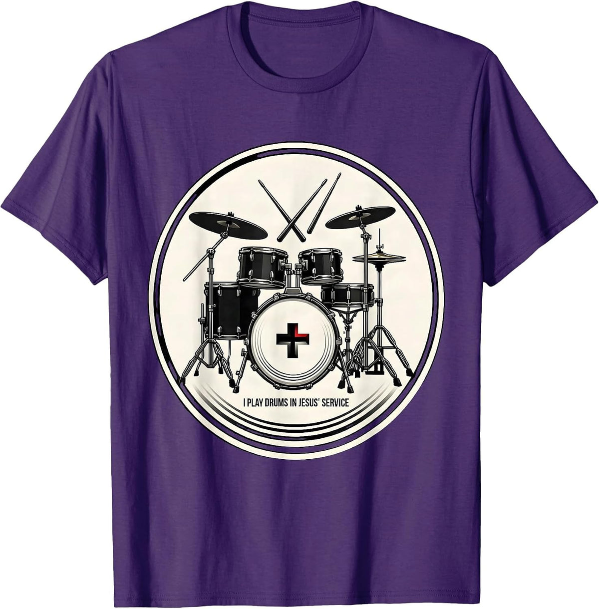 Men's I Play Drums In Jesus' Service Christian Drummer Worship T-Shirt - Purple