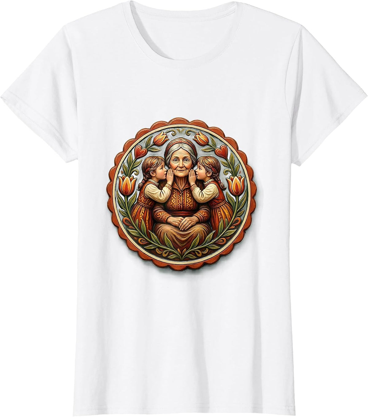 Women's Gigi Grandma Folk Art Family Keepsake T-Shirt - White