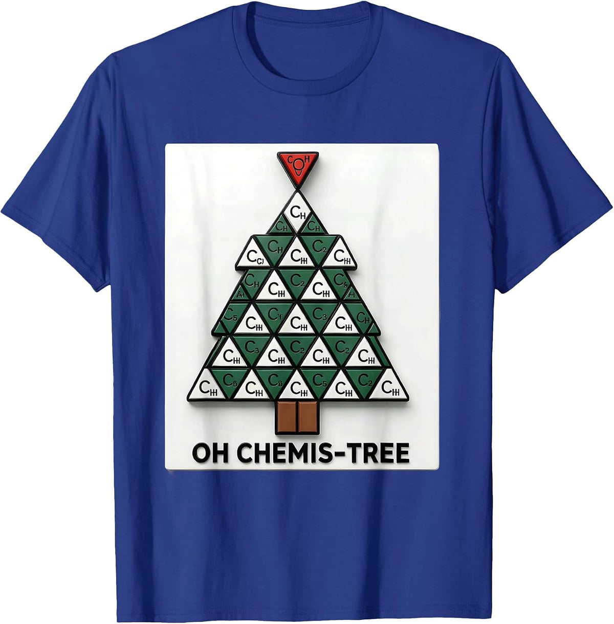 Men's Oh Chemis-Tree Geometric Science Humor Chemistry Teacher T-Shirt - Royal Blue