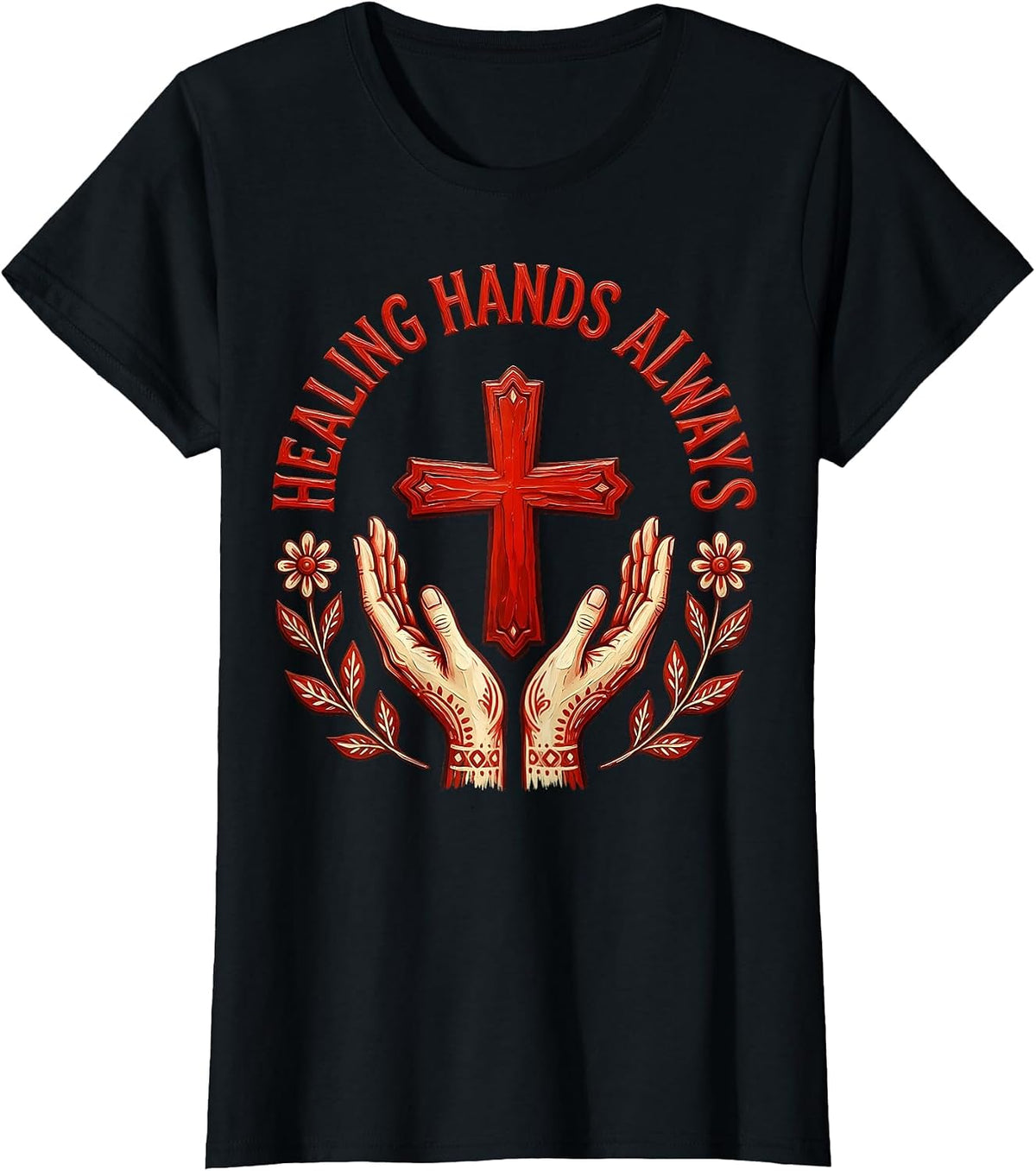 Healing Hands Always School Nurse Design T-Shirt - Black