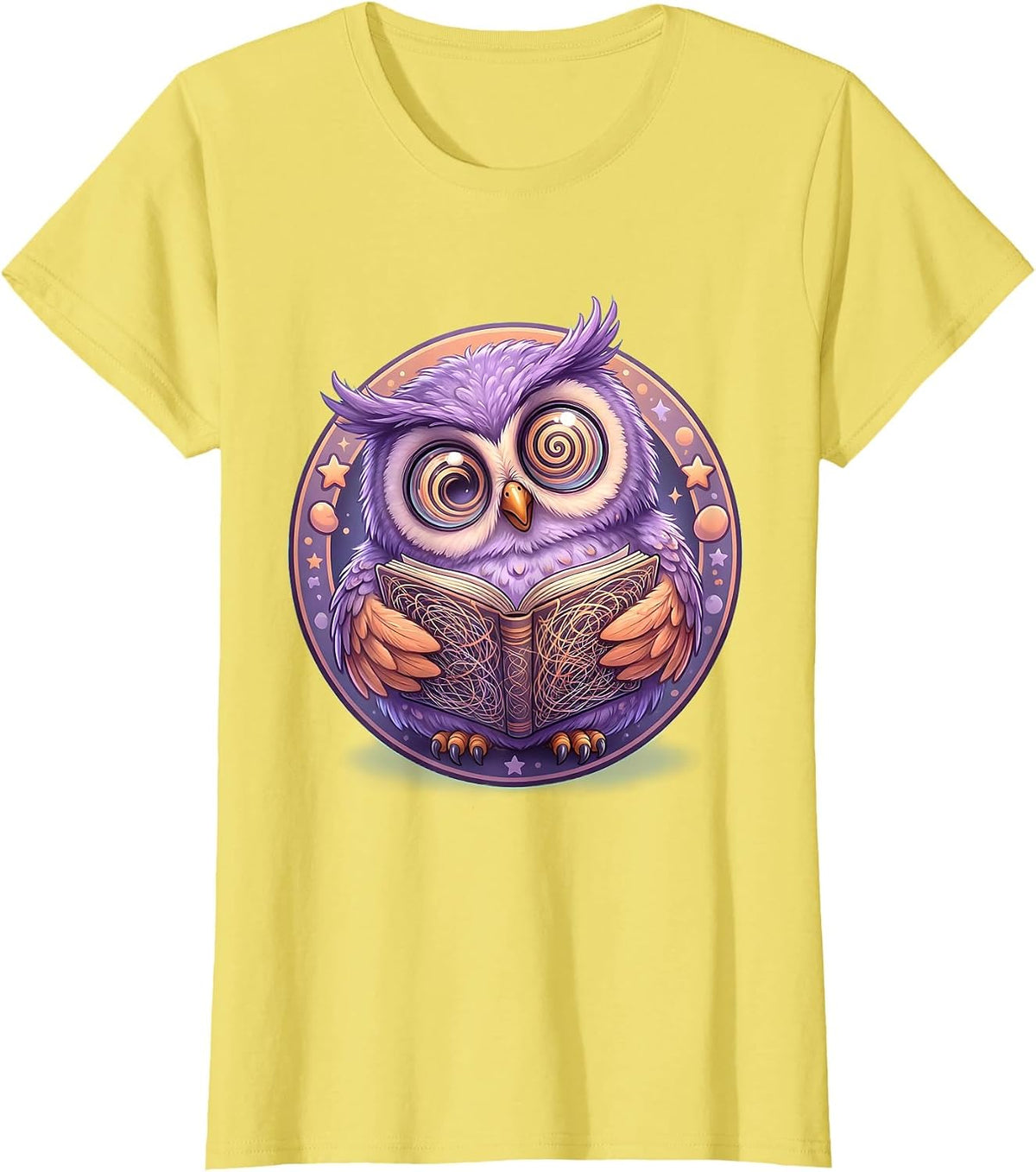 Women's Confused Owl Staring At Instructions Funny T-Shirt - Lemon Yellow