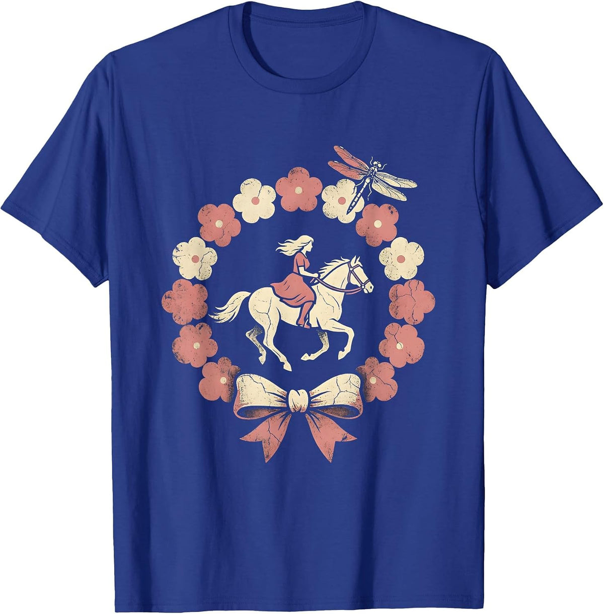 Elder Rider Full Gallop Horse Illustration T-Shirt - Royal Blue