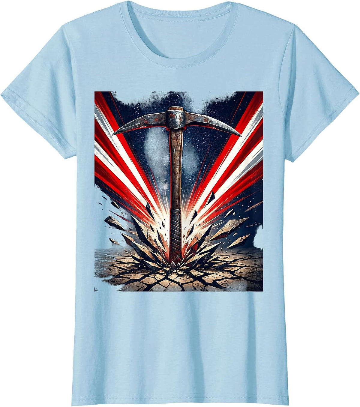 Labor Day Pickaxe Cracked Earth Graphic T-Shirt - Baby Blue