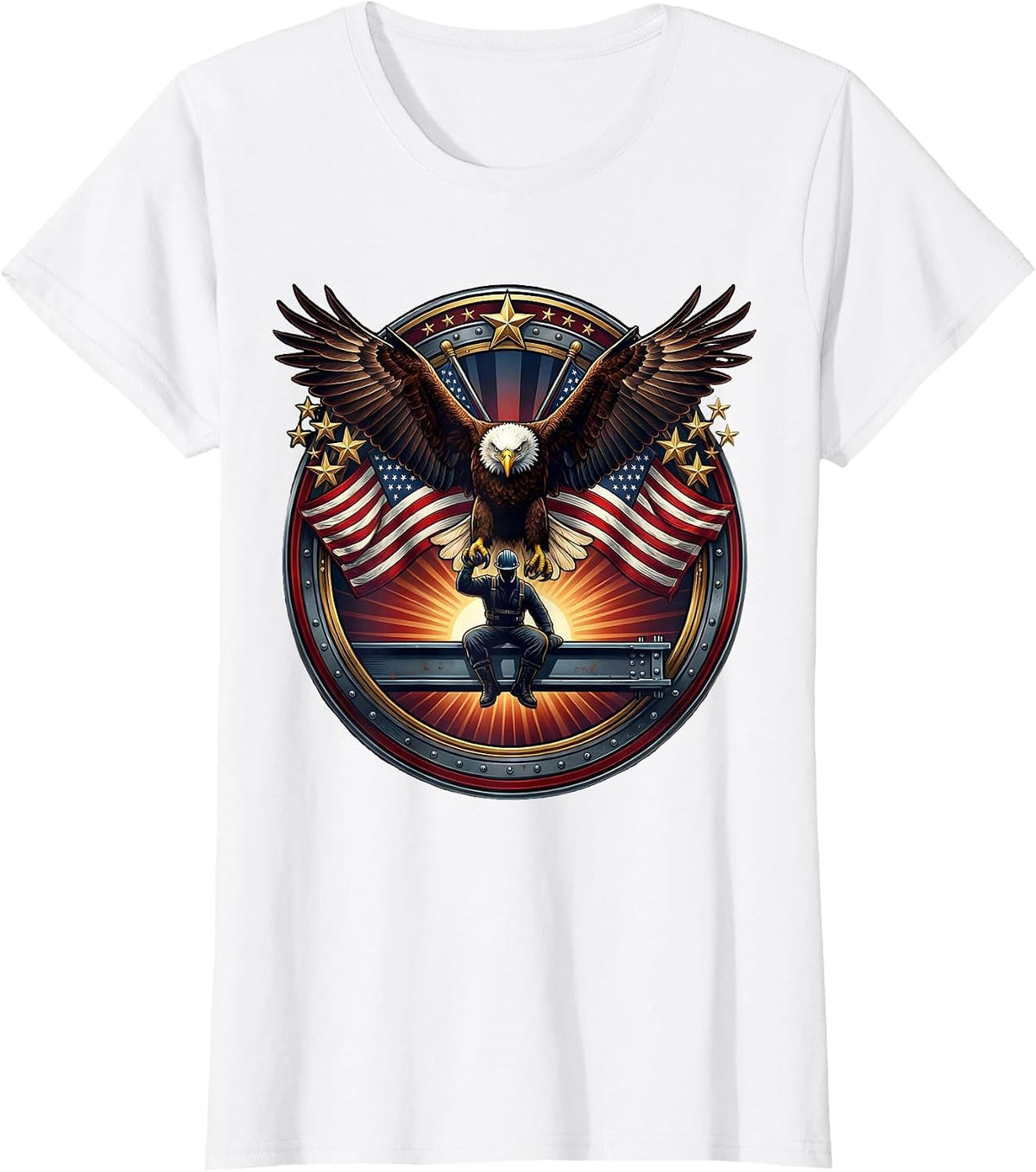 Women's Construction Worker Steel Beam Sunrise Graphic T-Shirt - White