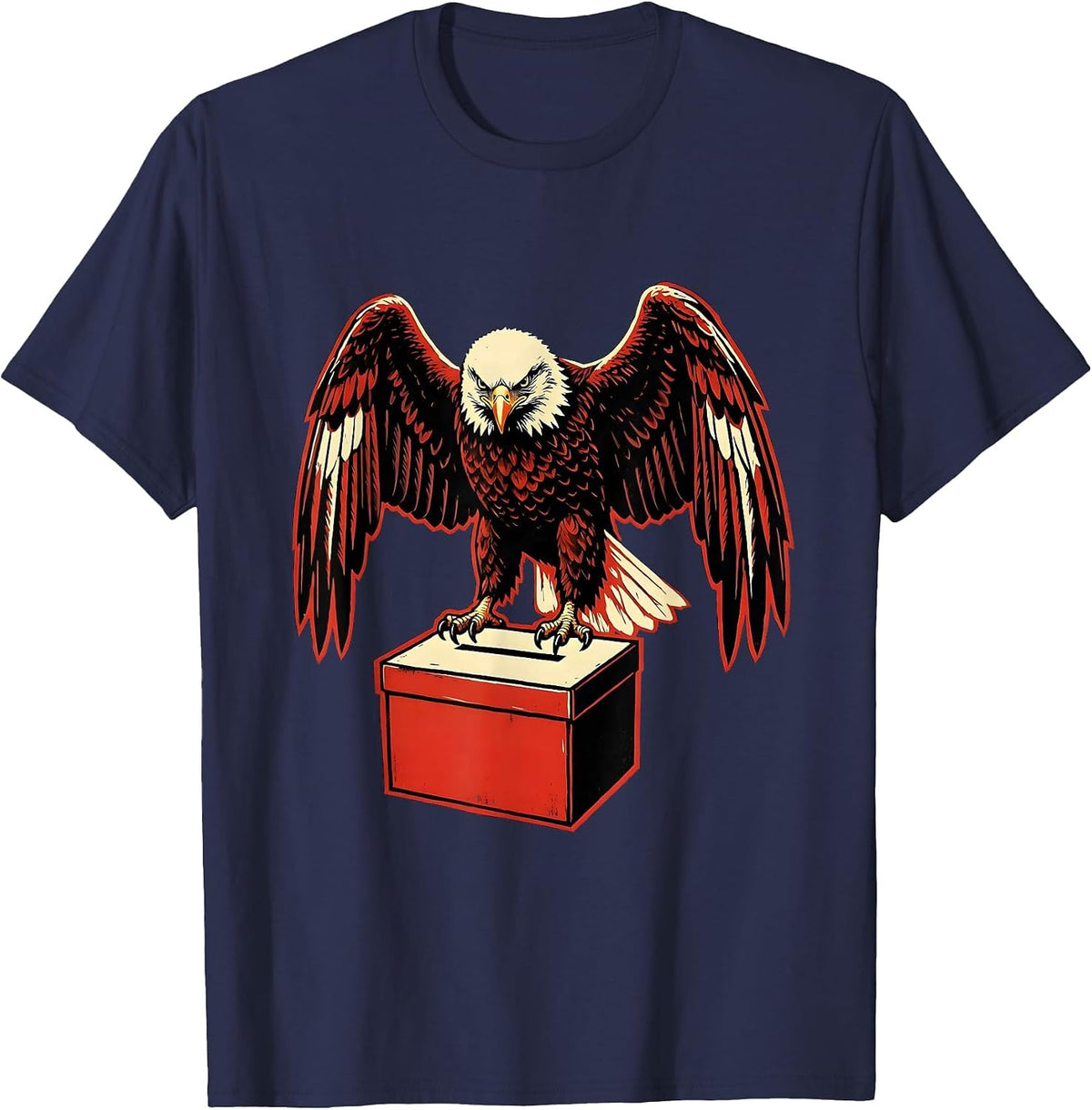 Men's Eagle on Ballot Box Civic Pride Illustration T-Shirt - Navy Blue