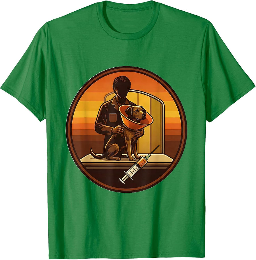 Men's Vet Tech Humor Retro 70s Veterinary Clinic Staff T-Shirt - Kelly Green